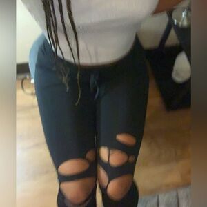 Black leggings with knee holes